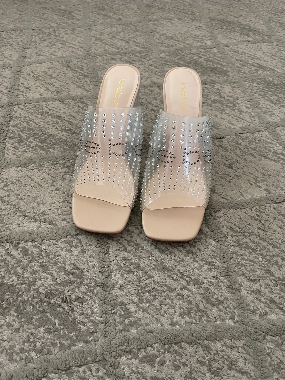bebe Nude Crystal-Embellished Slide Mules